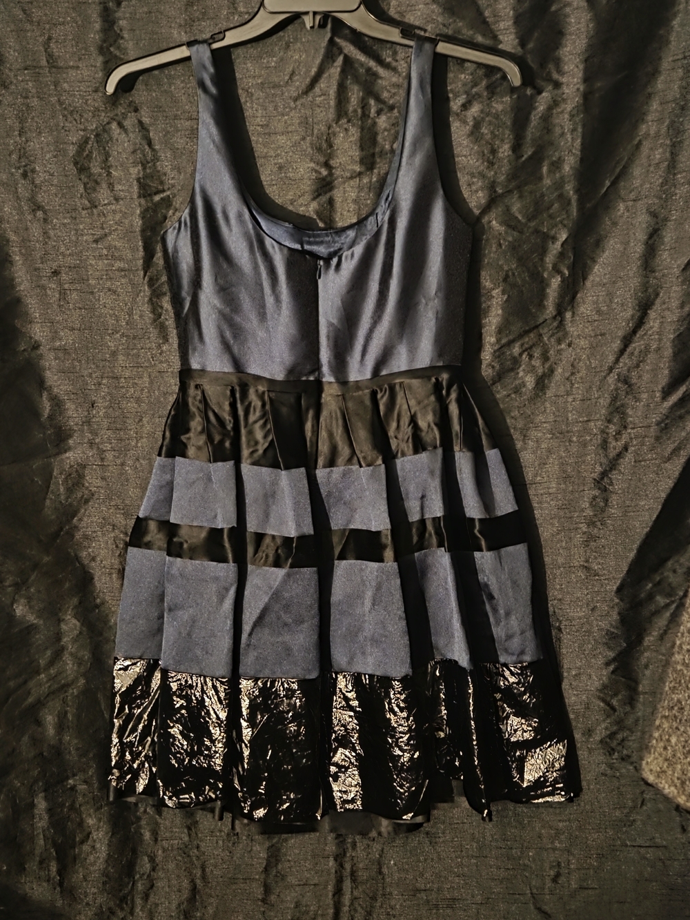 ABS Allen Schwartz Navy Blue and Black Sleeveless Block-Stripe Mini Dress